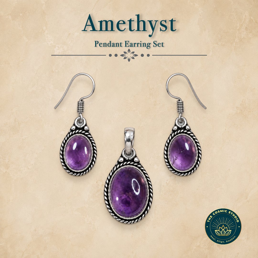 Amethyst Pendant Earring Set