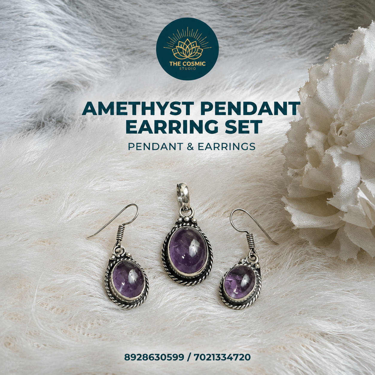 Amethyst Pendant Earring Set