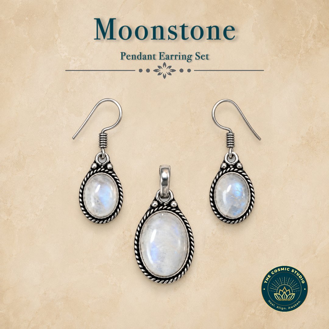 Moonstone Pendant Earring Set