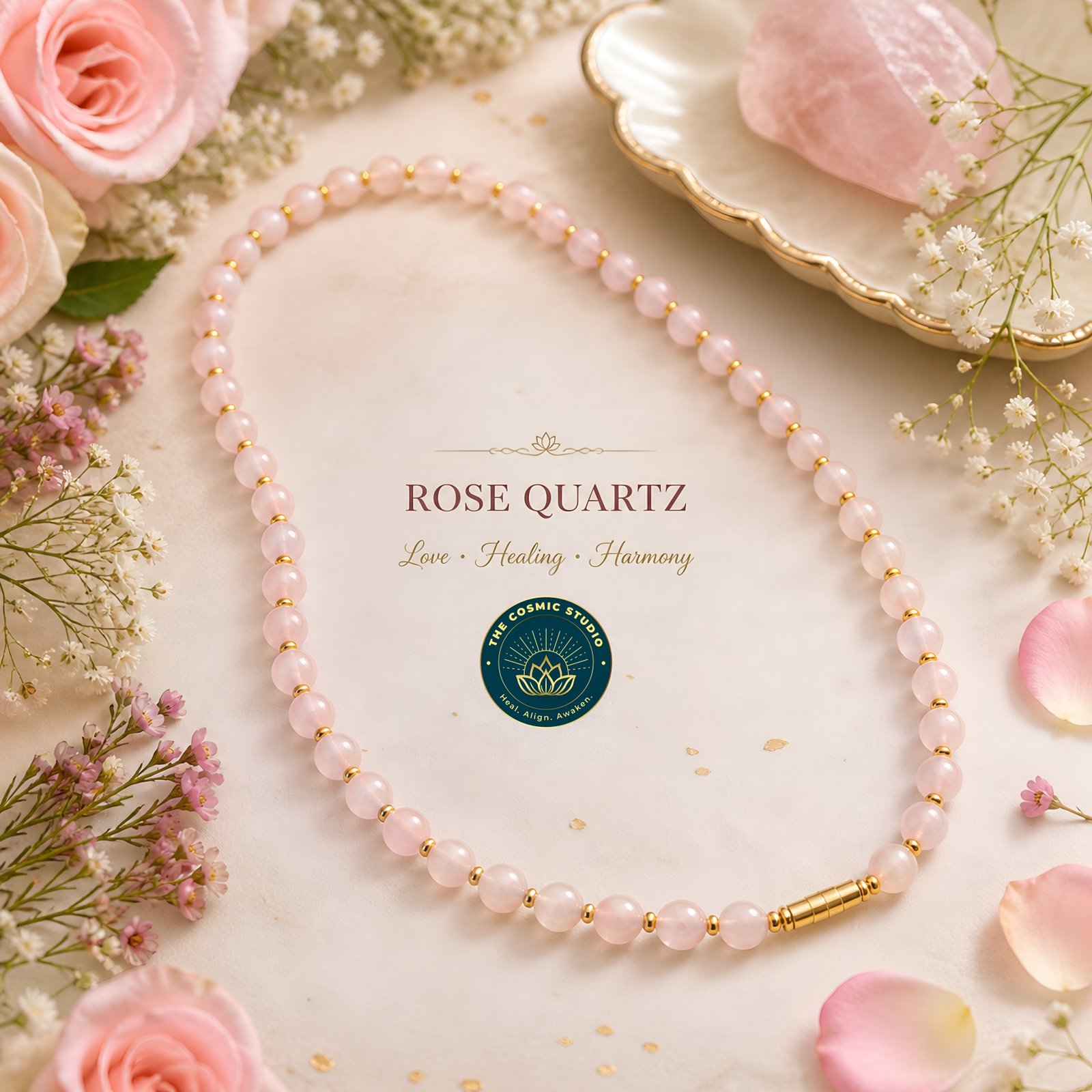 Rose Quartz Golden Long Mala