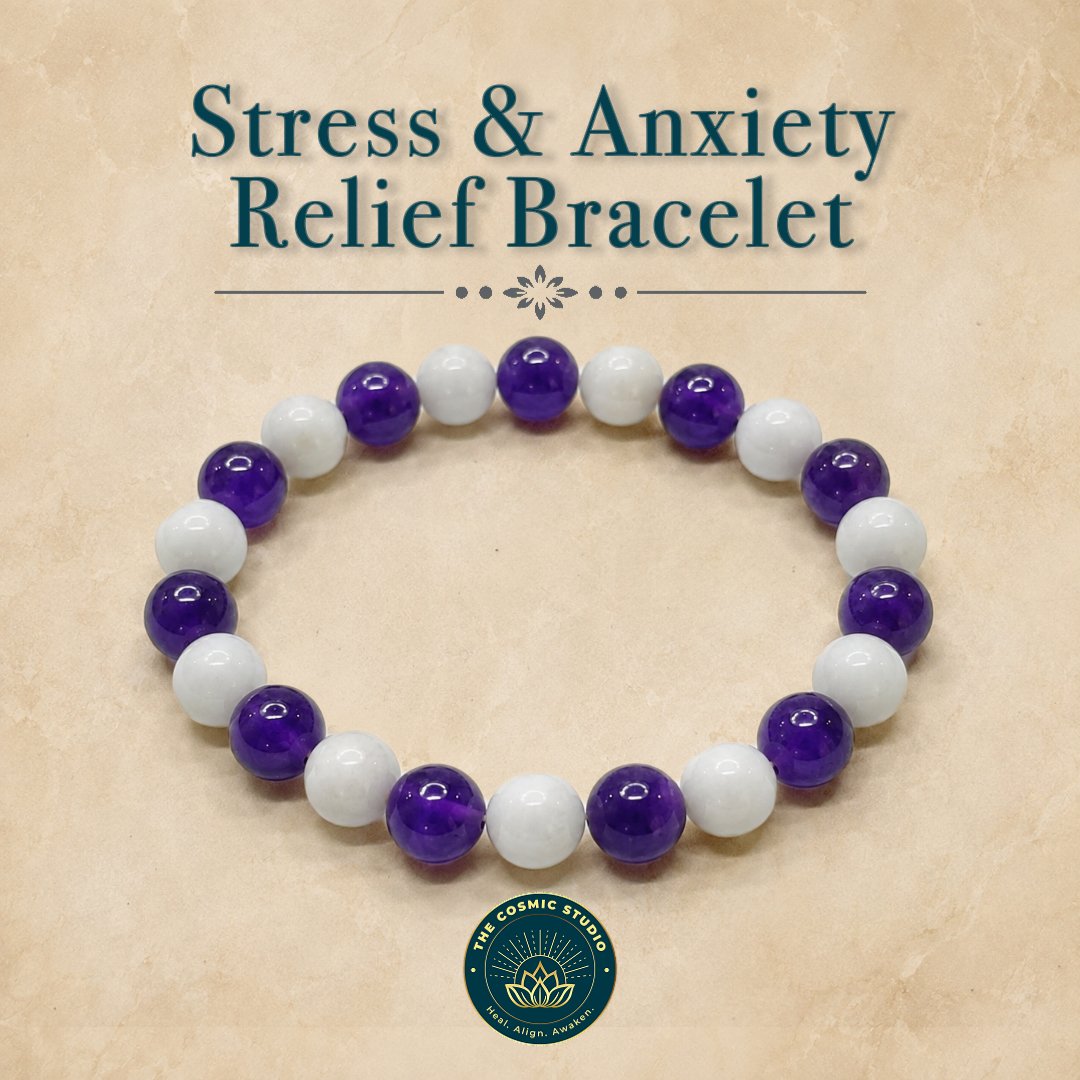 Stress & Anxiety Relief Bracelet – Amethyst & Moonstone