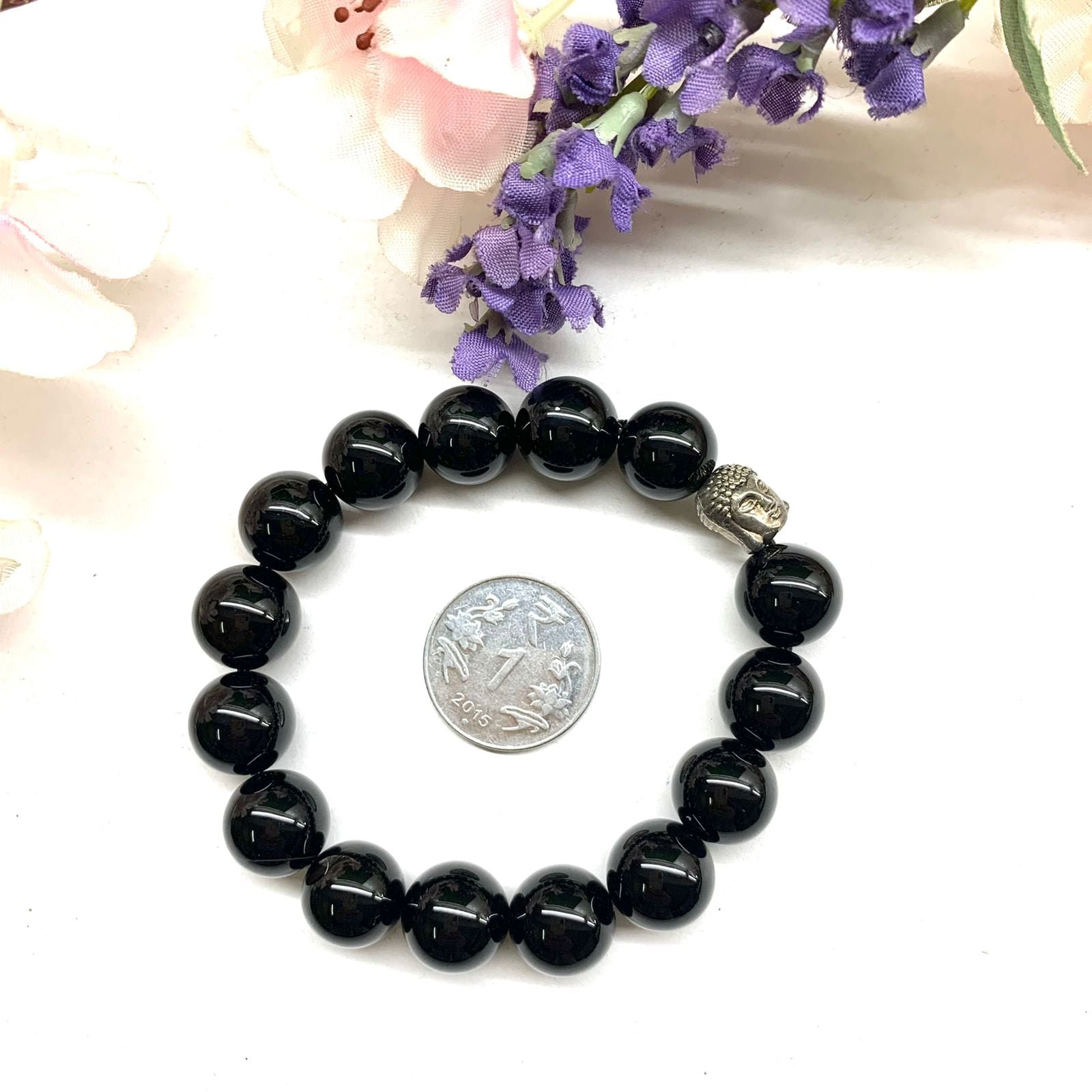 Black Onyx Round Bead Bracelet (Inner Strength)