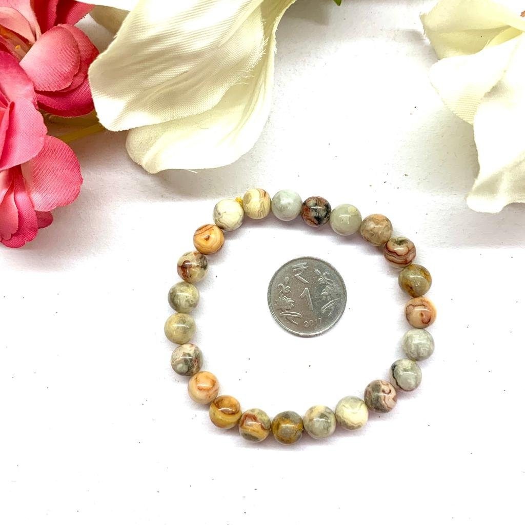Crazy Lace Agate Round Bead Bracelet