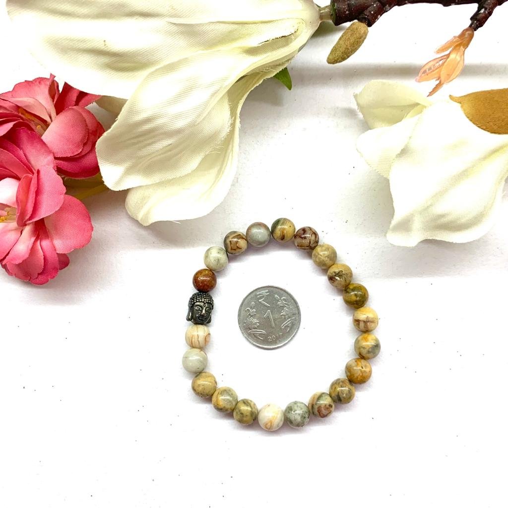 Crazy Lace Agate Round Bead Bracelet